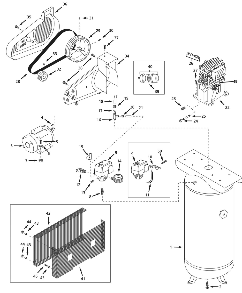 Section 1 Diagram and Parts List for VT639500  Campbell Hausfeld Compressor